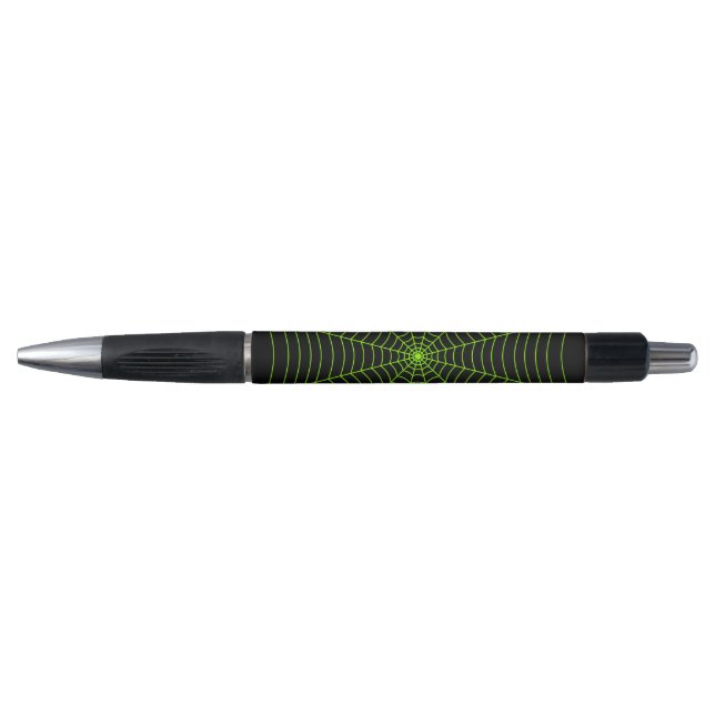 Black neon green spider web Halloween pattern Pen (Front)