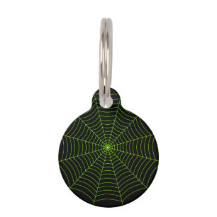 Black neon green spider web Halloween pattern Pet Tag