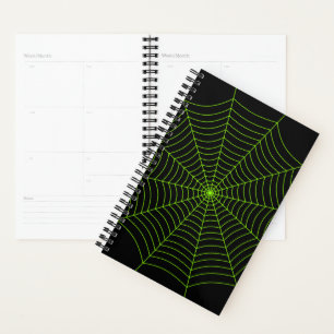 Black neon green spider web Halloween pattern Planner