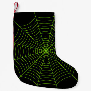 Black neon green spider web Halloween pattern Small Christmas Stocking