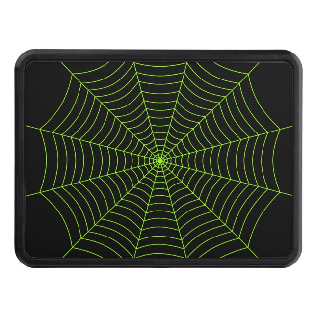 Black neon green spider web Halloween pattern Trailer Hitch Cover (Front)