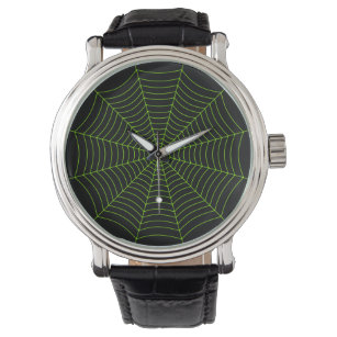 Black neon green spider web Halloween pattern Watch