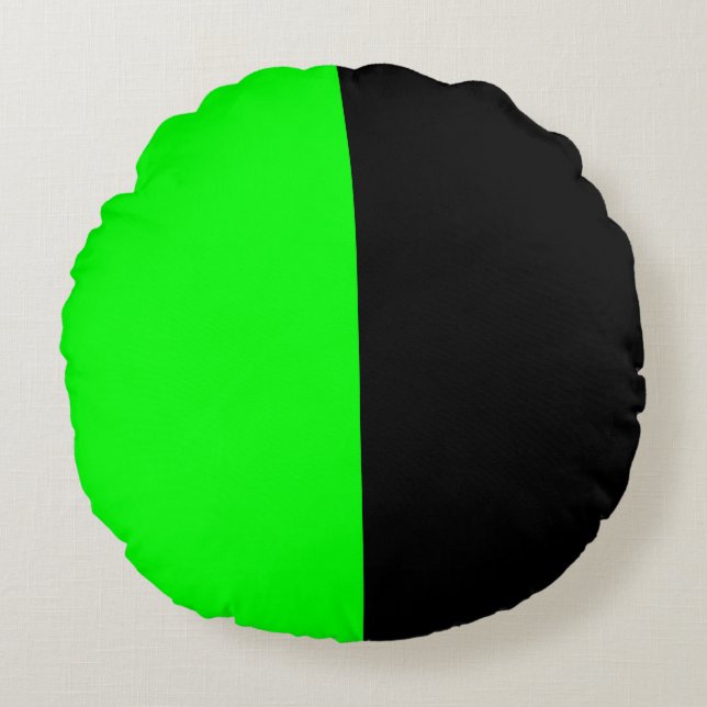 Black & Neon Green Split Colour Round Throw Pillow (Front)