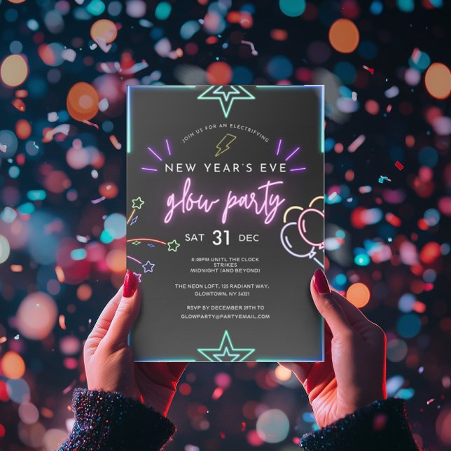 Black Neon New Years Eve  Invitation (Creator Uploaded)