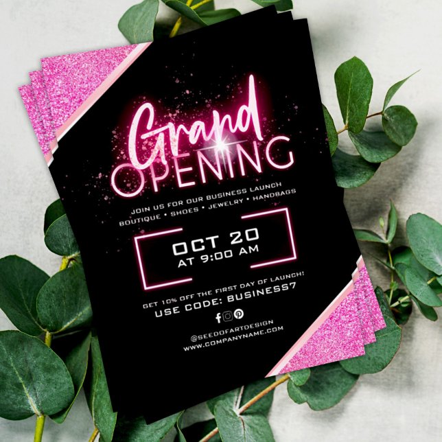 Black Neon Pink Glittery Business Grand Opening Ad Flyer (Creator Uploaded)