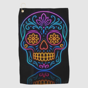 Black, neon sugar skull/day of the dead welcome golf towel