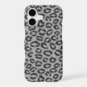 Black net lace with leopard pattern on white