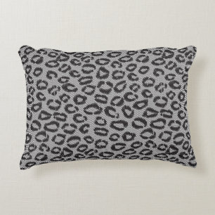 Black net lace with leopard pattern on white accent pillow