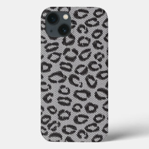 Black net lace with leopard pattern on white iPhone 13 case