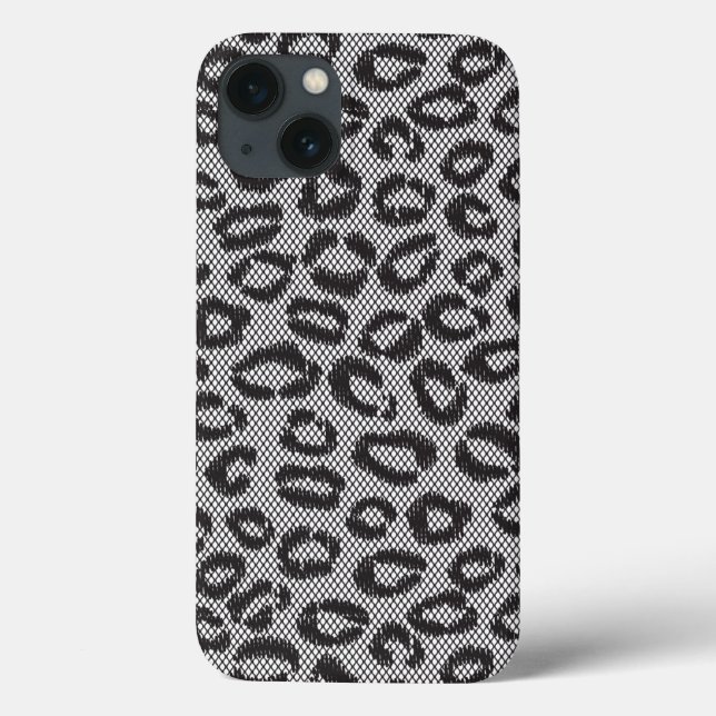 Black net lace with leopard pattern on white Case-Mate iPhone case (Back)