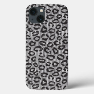 Black net lace with leopard pattern on white iPhone 13 case
