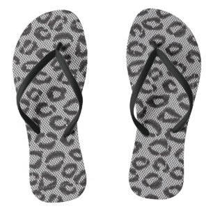 Black net lace with leopard pattern on white flip flops