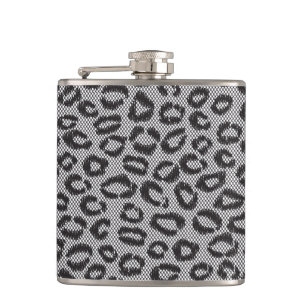 Black net lace with leopard pattern on white hip flask