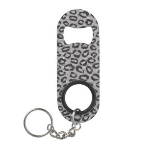 Black net lace with leopard pattern on white keychain bottle opener
