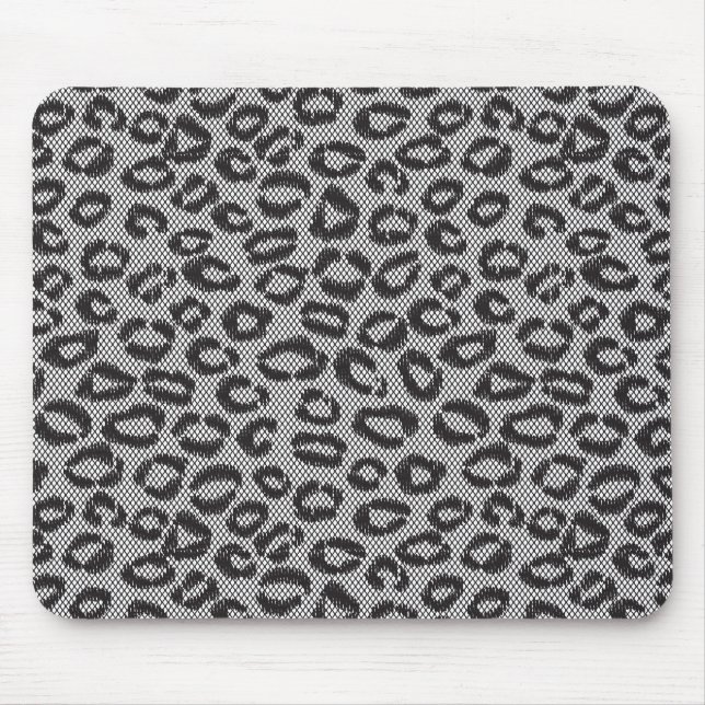 Black net lace with leopard pattern on white mouse pad (Front)