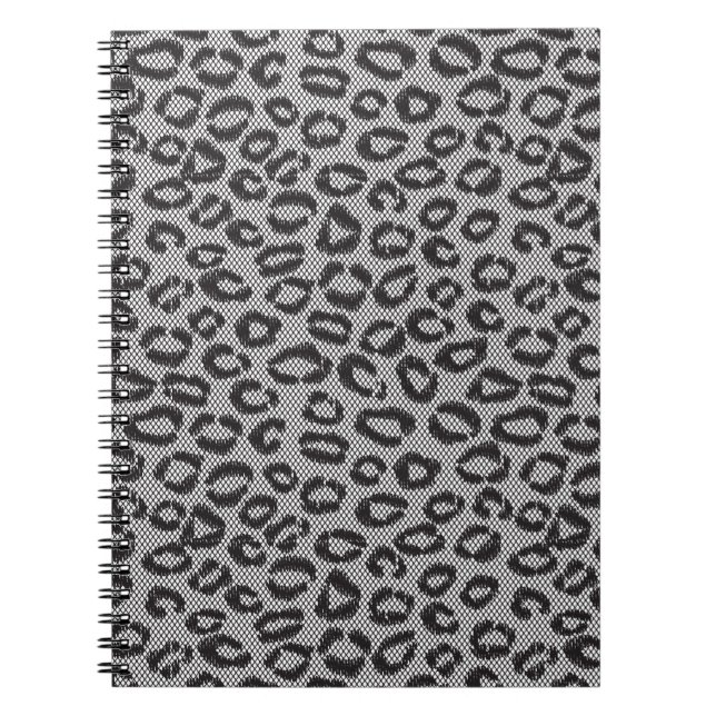 Black net lace with leopard pattern on white notebook (Front)