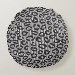 Black net lace with leopard pattern on white round pillow