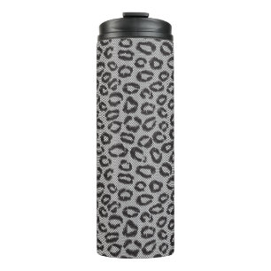 Black net lace with leopard pattern on white thermal tumbler