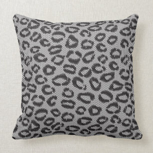 Black net lace with leopard pattern on white throw pillow