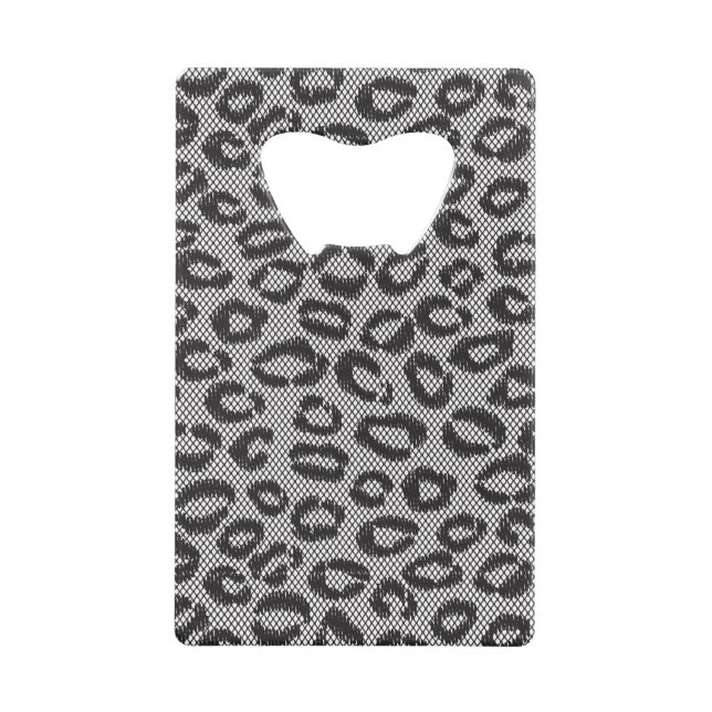Black net lace with leopard pattern on white wallet bottle opener (Front)