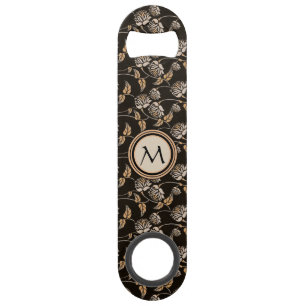 Black & Neutral Floral - Custom Monogram & Pattern Bar Key