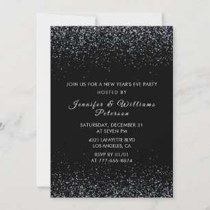 Black New year's eve invitation Silver Glitter