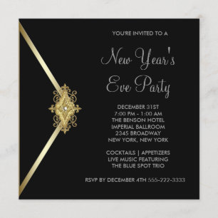 Black New Years Eve Party Invitation