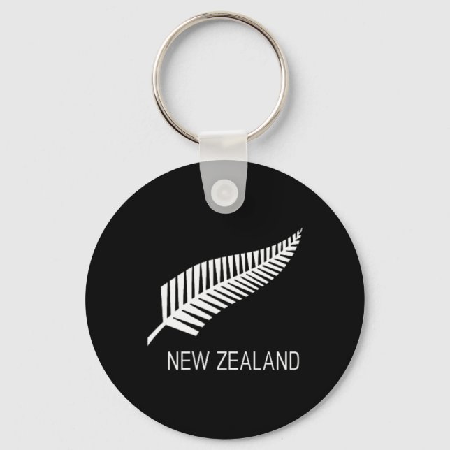 Black New Zealand Fern Shirt Mens Black Proud Kiwi Keychain (Front)