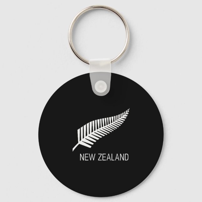 Black New Zealand Fern Shirt Mens Black Proud Kiwi Keychain (Front)