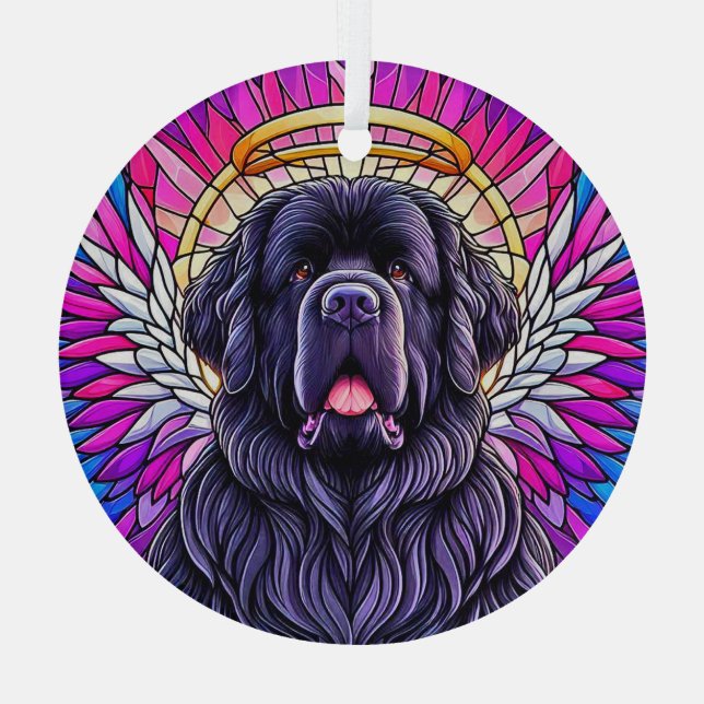 Black Newfie Angel Round Ornament (Back)