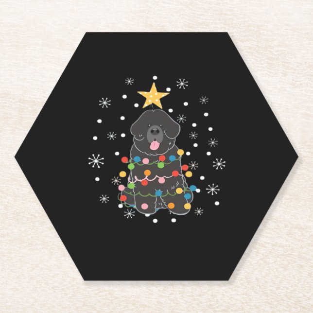 Black Newfie Newfoundland Dog Christmas Tree Class Paper Coaster (Front)