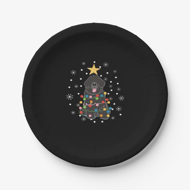 Black Newfie Newfoundland Dog Christmas Tree Class Paper Plate (Front)