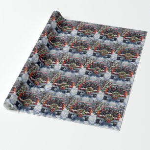 Black Newfoundland Christmas Red Truck Holiday Wrapping Paper