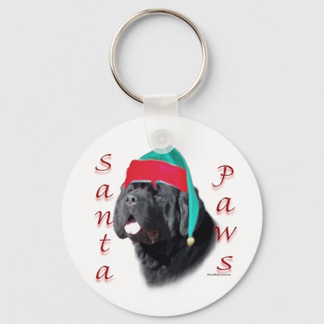 Black Newfoundland Santa Paws Keychain (Front)