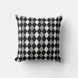 Black & NICKEL GREY Diamonds ARGYLE Pattern Throw Pillow