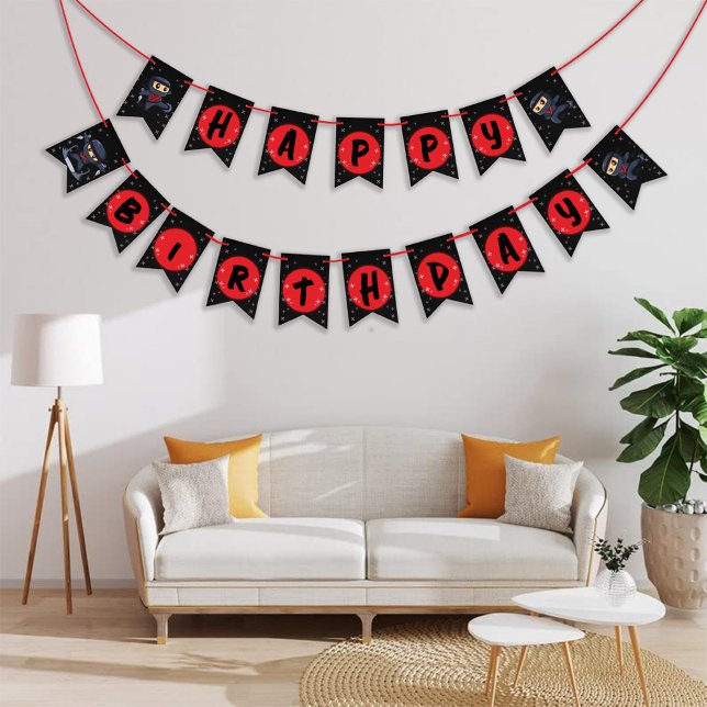 Black Ninja Birthday Party bunting banner (Ninja)