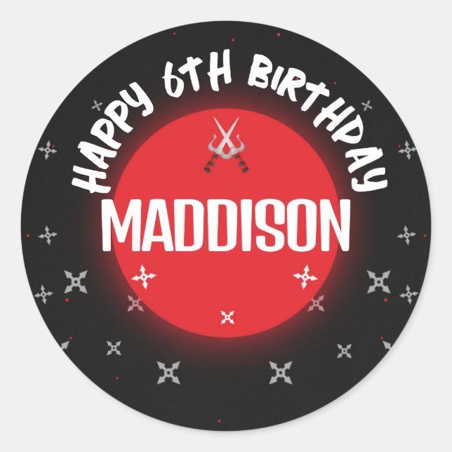 Black Ninja Birthday Party Classic Round Stickers (Front)