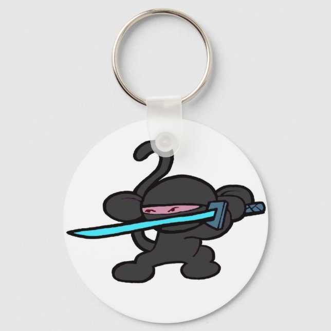 Black Ninja on Guard-No Words Keychain (Front)
