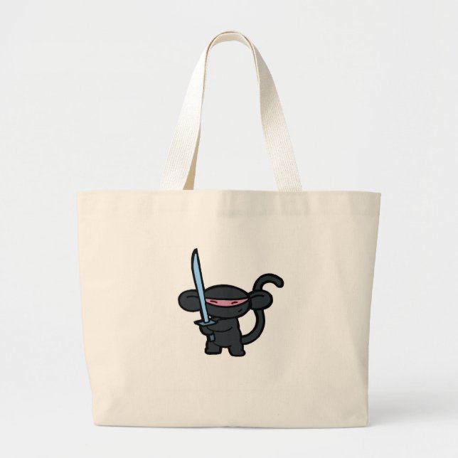 Black Ninja with Sword- No Words Large Tote Bag (Front)