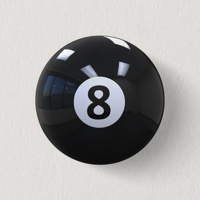 Black No. 8 Billiard Pool Ball 1 Inch Round Button (Front)