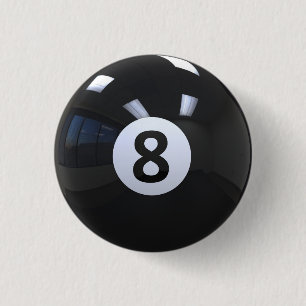 Black No. 8 Billiard Pool Ball 1 Inch Round Button