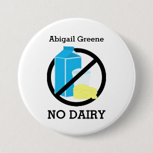 Black No Dairy Allergy Alert Kids Personalized 3 Inch Round Button