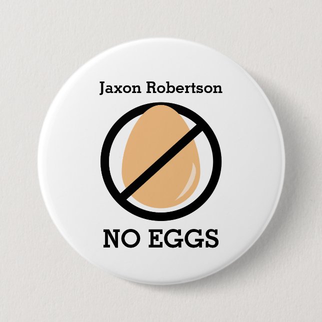 Black No Eggs Kids Egg Allergy Alert 3 Inch Round Button (Front)