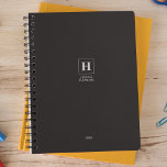 Black Noir Classic Monogram Personal Weekly Planner<br><div class="desc">Simple personal stationery annual planner featuring a classic monogram in a square border. Annual planner (12 months) with open monthly overviews and weekly planning sheets. Contact for assistance in personalizing.</div>