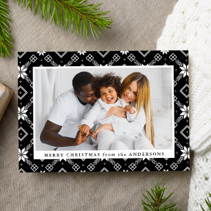 Black Nordic Snowflake Pattern Photo Holiday Card