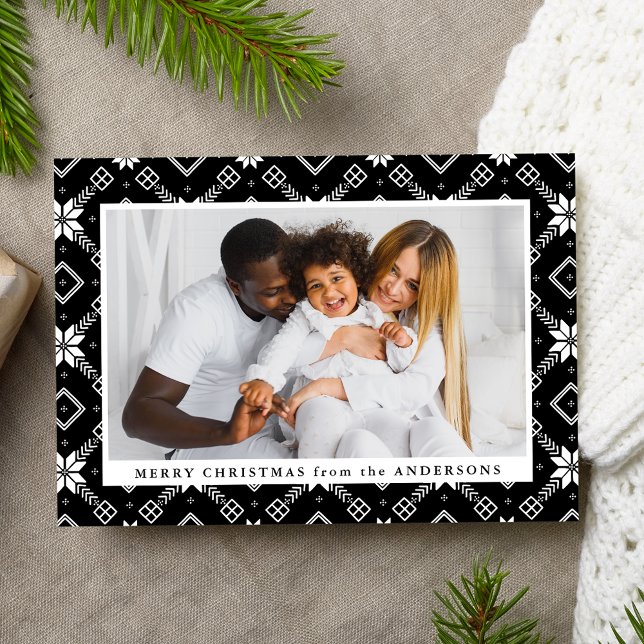 Black Nordic Snowflake Pattern Photo Holiday Card (Creator Uploaded)