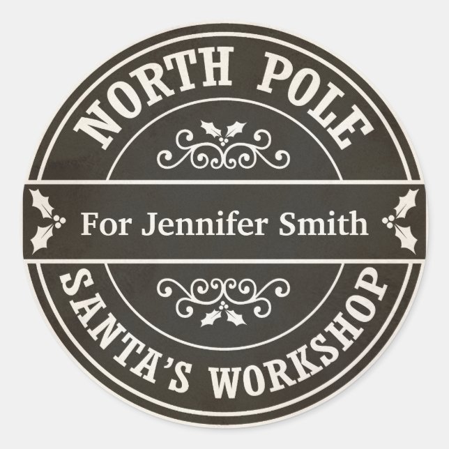 Black North Pole Christmas delivery gift sticker (Front)