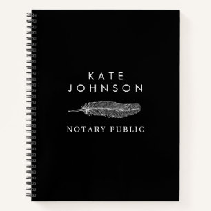 Black Notary Signing Agent Feather Quill Logo Notebook