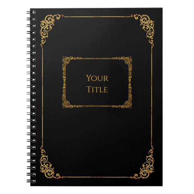 Black Notebook with golden Ornaments & your Text (Front)