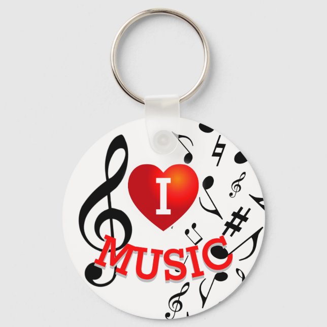 (BLACK NOTES) I Love (Heart) Music Keychain (Front)